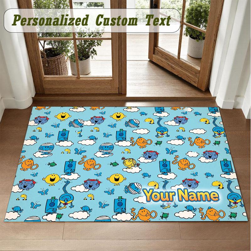 Crystal Velvet Square Rug Custom NameMr. Men & Little Miss Pattern Non Slip Home Floor Decor Rug