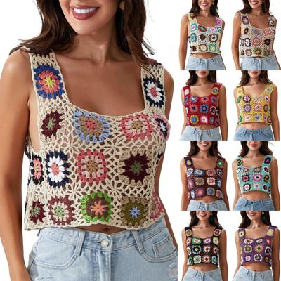 Women's Hand Hook Embroidery Hollow Knitted Undershirt Camisole Female Short Beach Vacation Sleeveless