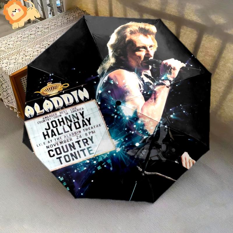 1pc Johnny Hallyday pattern Umbrella Portable Folding Umbrella Iron Frame Hole Bone Structure Outdoor Home Umbrella