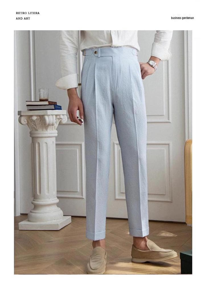 Herren Sommer High-Waist Gaze Gerade Hose - Eleganter Lässiger Britischer Stil.