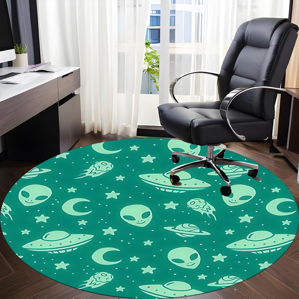 1pc Alien Spaceship Office Round Area Rug, Indoor Mat Suitable For Office, Under Office Chairs Bedroom Living Room Home Decor, Room Deco