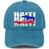 Haiti Flag Map Distressed Baseball Cap Unisex Washed Denim Adjustable Outdoor Casual Hat