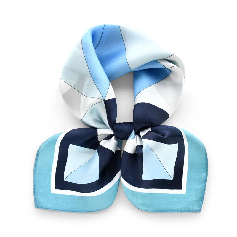 

Blue geometry 100% silk scarf small square scarves lady shawl silk satin luxury gift headband wrap tie hijab kerchief 50cm 52x52cm