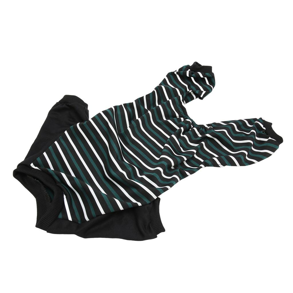 Striped Dog Pajamas Soft Stretchy Fashionable 4 Legged Puppy Pajamas for Cats Dogs Green and White