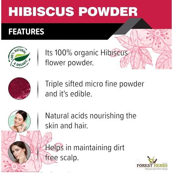 The Forest Herbs Natural Care From Nature Pure Hibiscus Flower Powder 200g (Pack Of 1) | Ideal for Hair pack, Face pack, Eating, and Hibiscus tea