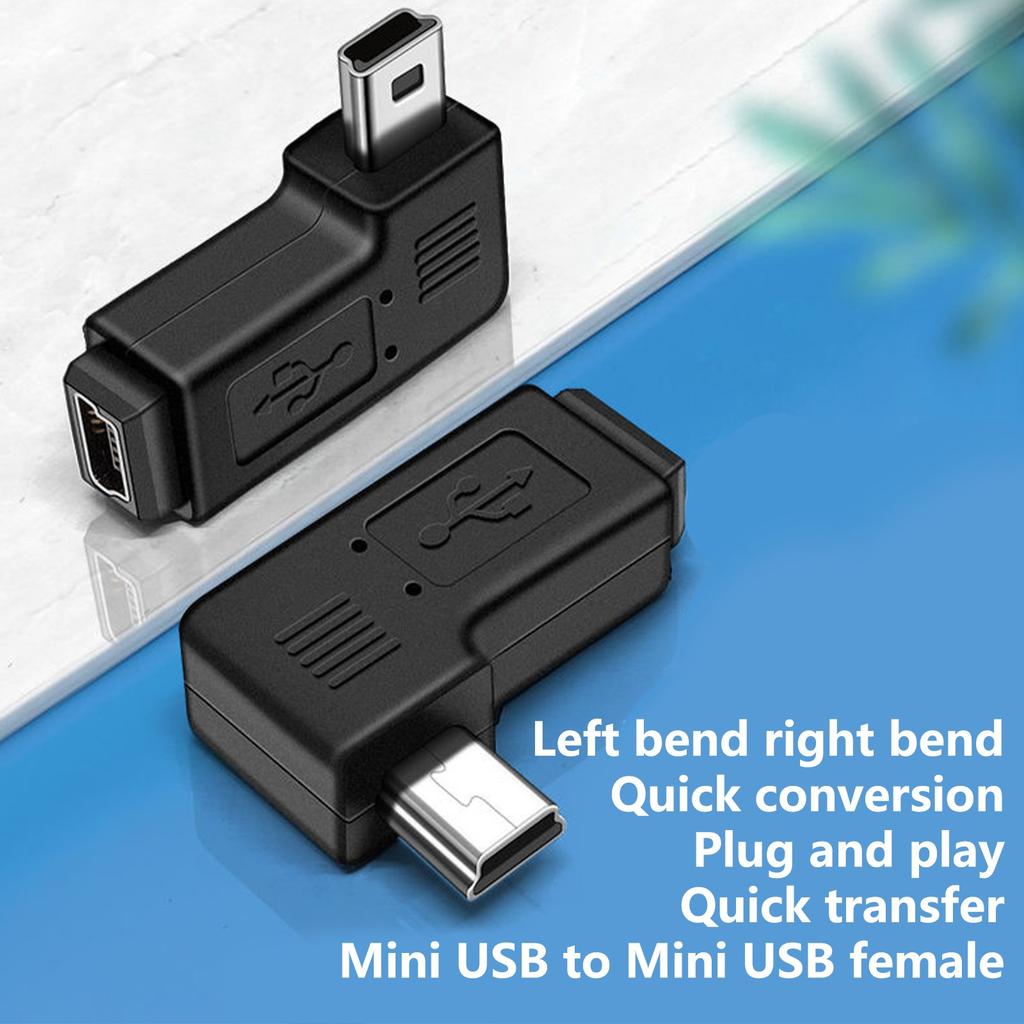 90 Degree Left & Right Angled Mini USB 5Pin Male To Female Extension Adapter for Smartphones and Tablets