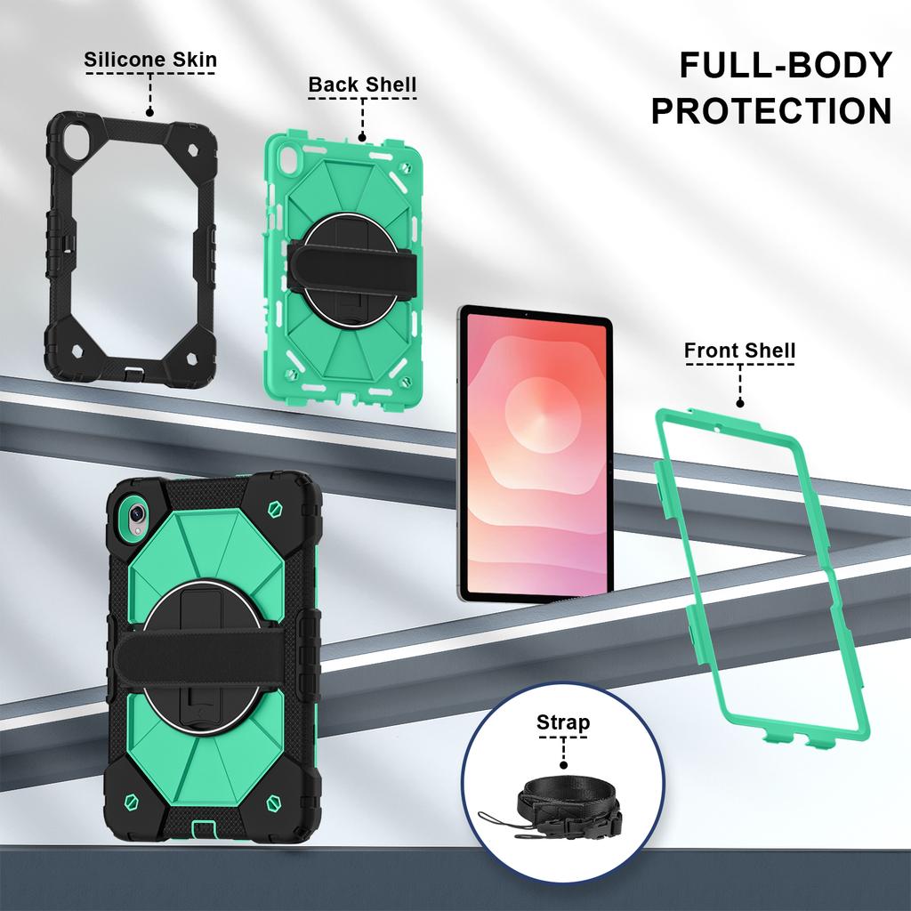 Heavy Defense Armor ProtectiveTablet Case For Samsung S11 S10 S9 FE A11 A9 Plus A7 Lite with Lanyard Thick Shockproof with Rotating Kickstand Cover