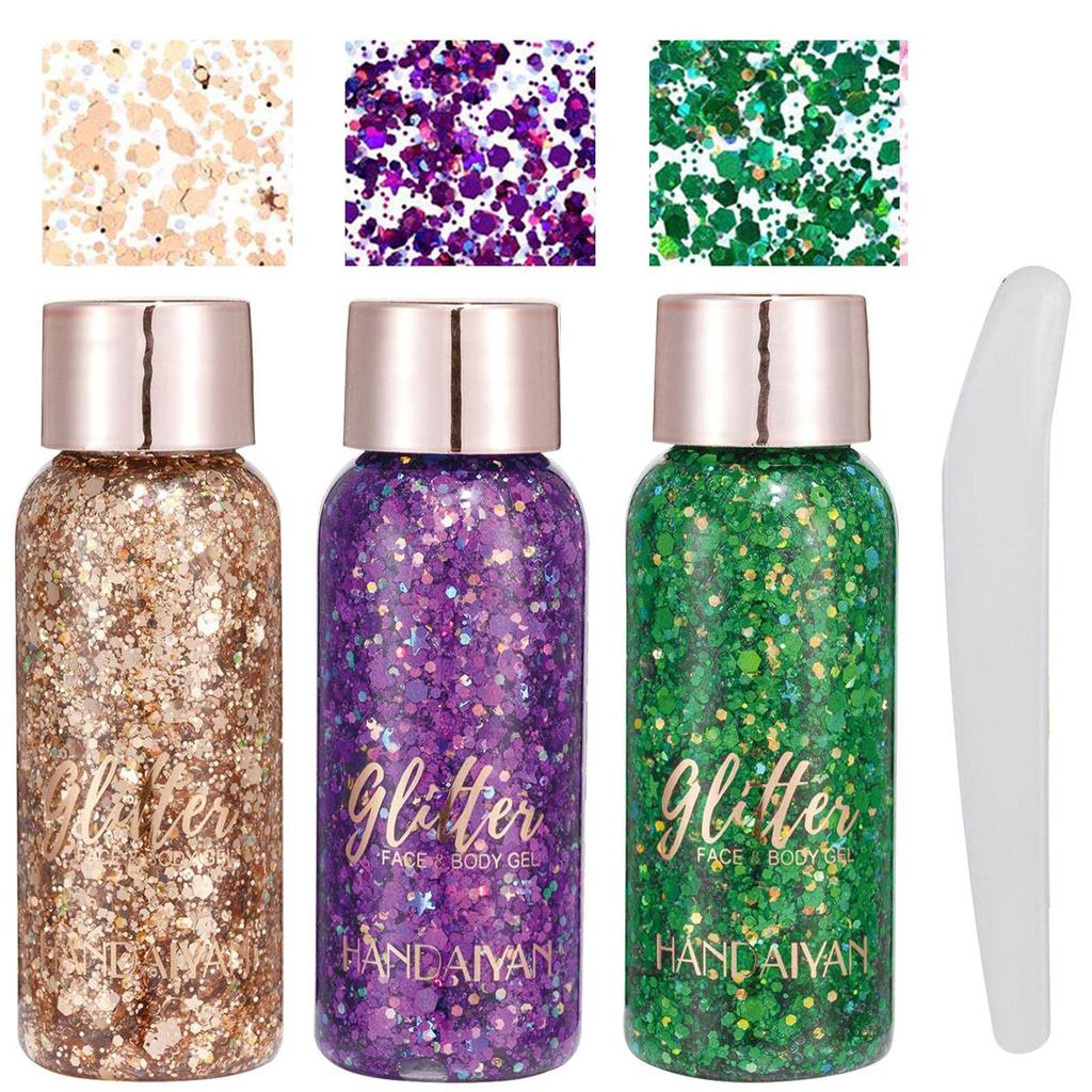 Body Glitter Gel Waterproof Eye Glitter for Girls Body Glitter Gel Sequin Glitter Eyeshadow Glitter Body Gel for and Parties Set, - Kit, 3-Color Gel,