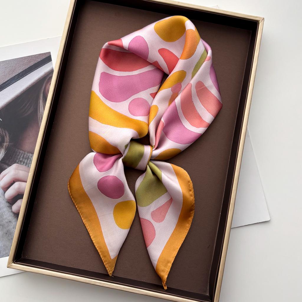Luxury Square Scarf For Women Ladies Hijab Color Print Neckerchief Bandanas Summer Soft Stain Elegant Faux Silk Scarves Shawl