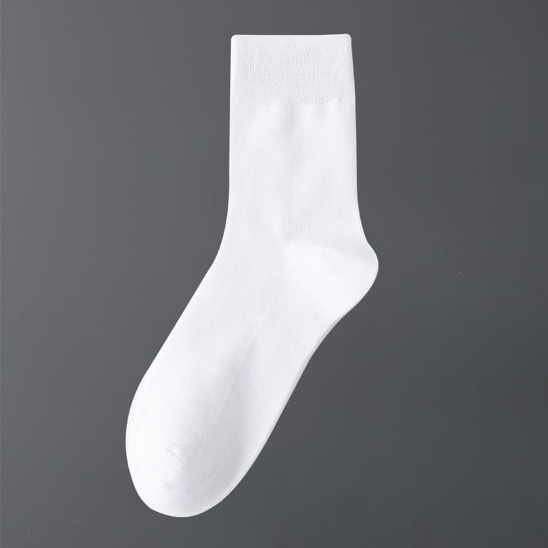 Men's Anti-Odor Sweat-Absorbent Pure Cotton Socks for Autumn/Winter - Simple Business Style Mid-Calf Length
