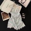 Ice Silk Women's Summer Sexy Suspender Nightdress Love Ironing Silver Butterfly Loose Pajamas Lace Silk Loungewear
