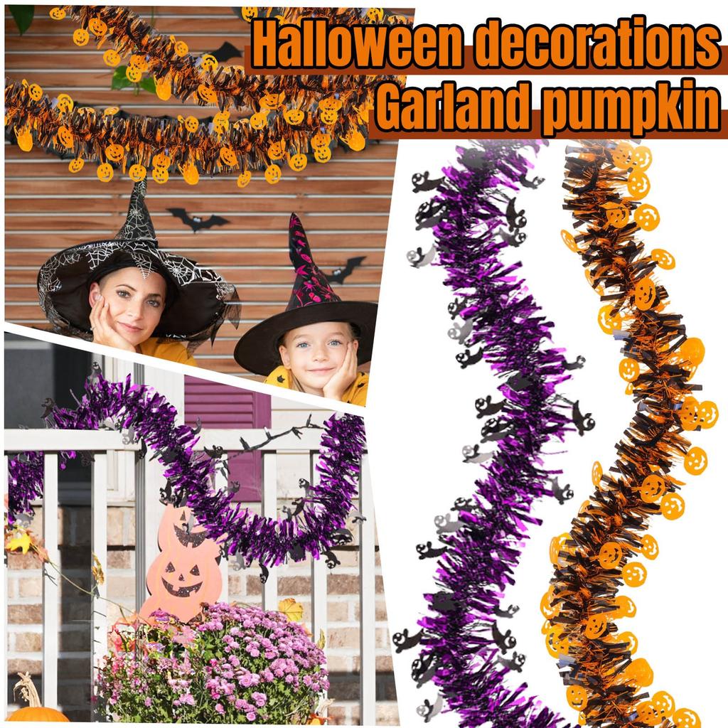 Halloween Decorations,80 IN Halloween Garland With Orange Pumpkin Black Spider Purple , Shiny Garland For Home Tree Indoor Outdoor Part