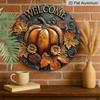 2D Flat, 1pc Fall Leaves Round Aluminum Sign, Pumpkin Round Aluminum Sign, Autumn Decor Metal Sign - Welcome Rustic Metal Wall Art, Wall Decor Signs