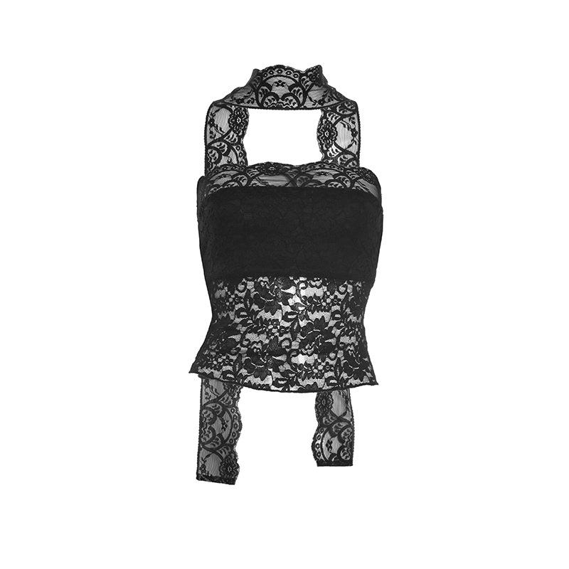 Frühlings-Damen-Spitzen-Bandeau-Top - Sexy Unifarbener Stil mit Schal