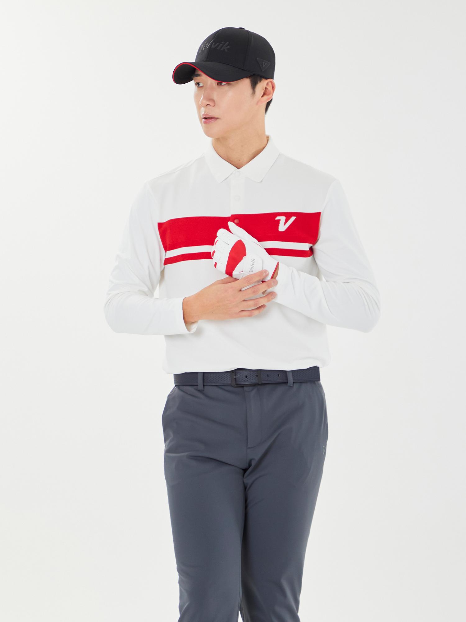 Volvik Golfwear Men S Golf Jersey Hybrid Y-Collar Long Sleeve Knit Vmktp202_Ow Off-White/095