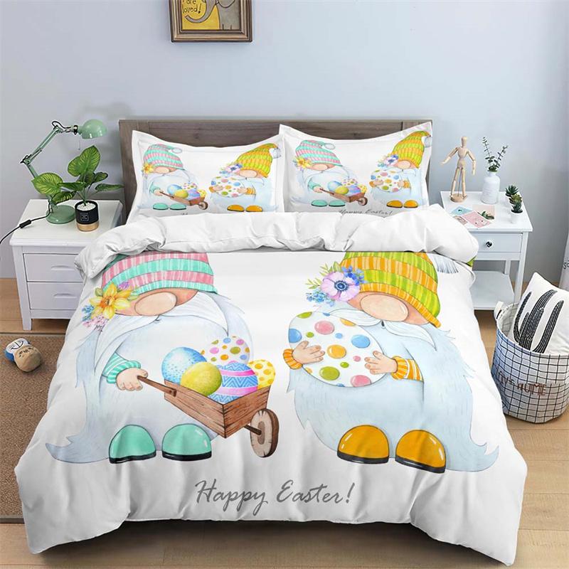 Kids Cartoon Bee Gnomes Duvet Cover King Size White Daisy Floral Bedding Set Honey Bee Comforter Cover For Boys Girls