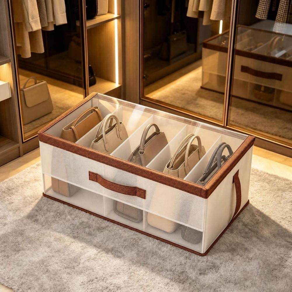 Clear Window Fabric Shelf Organizer Collapsible Design Purse Organizer Box  For Home Storage