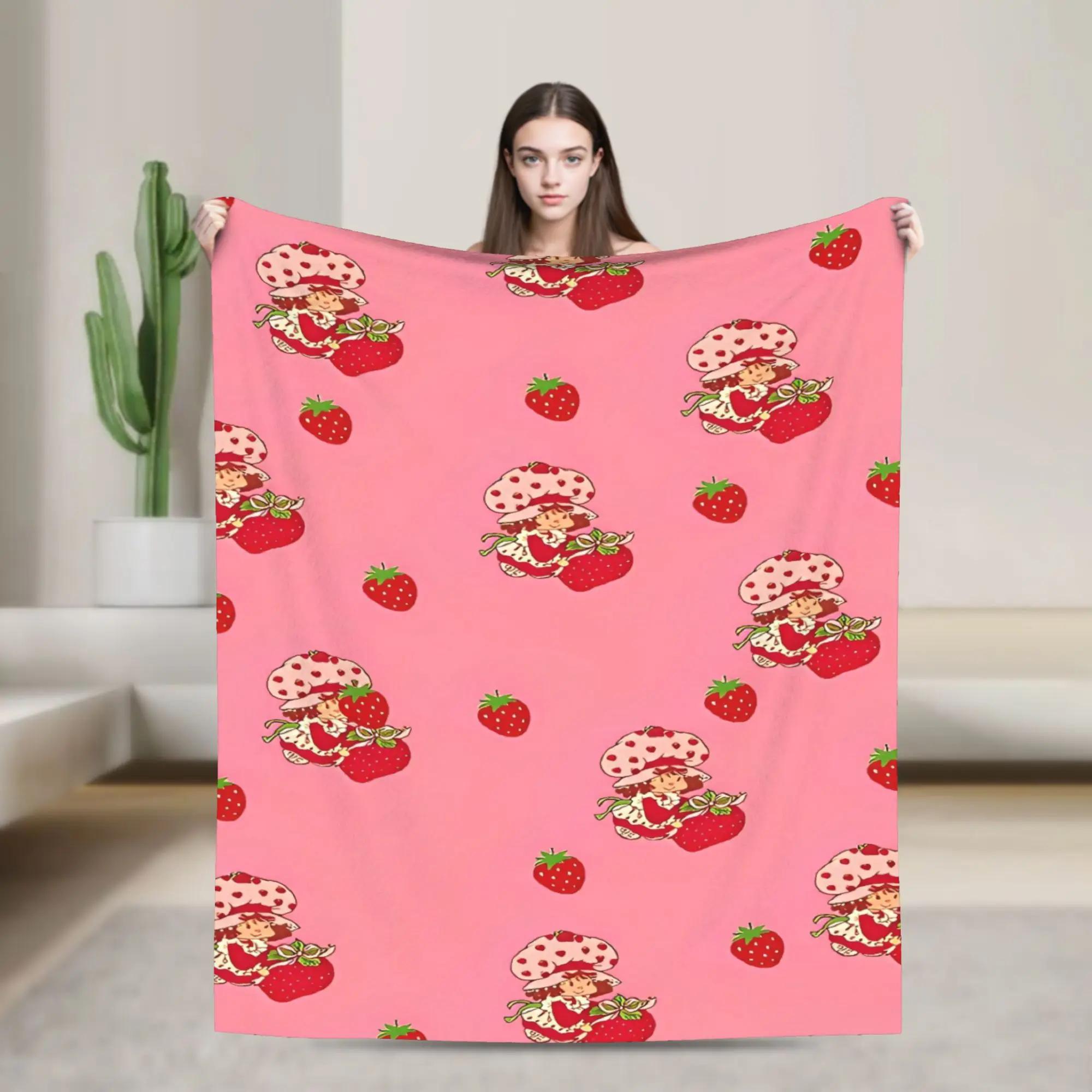 

Strawberry Shortcake Plush Flannel Throw Blanket for Kids Soft Warm Bedspread Perfect Birthday Gift for Outdoor Use 130x150cm51x59in