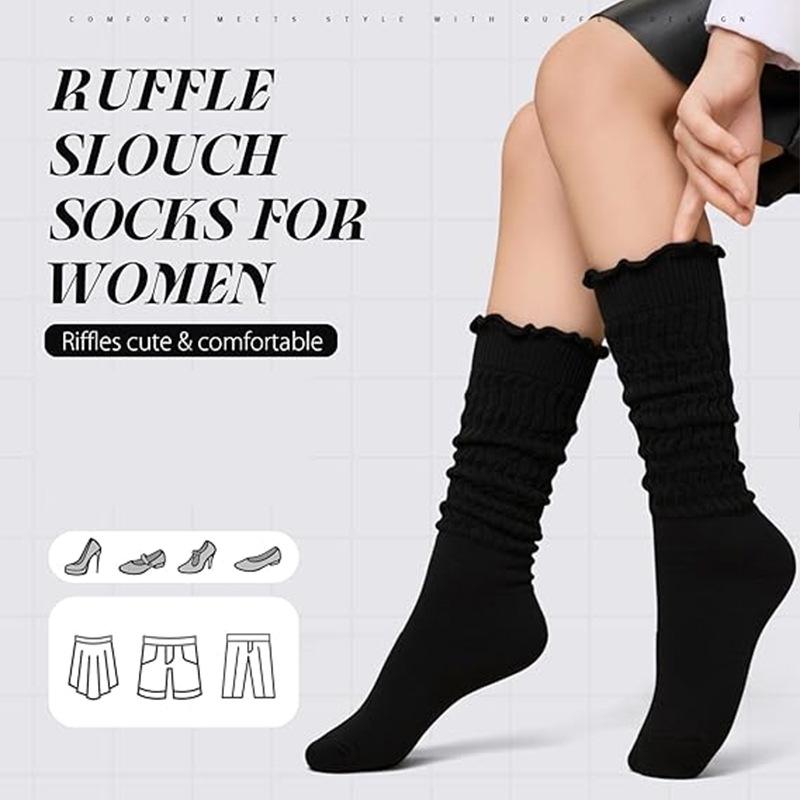Women's Ruffled Lace Bubble Calf Socks - Girlish Long Slouch Style