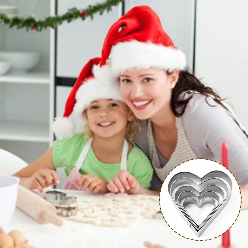 5PCS Stainless Steel Heart Cookie Cutters Valentines Day Biscuits Molds Cake Bakewares Dessert Baking Accessories