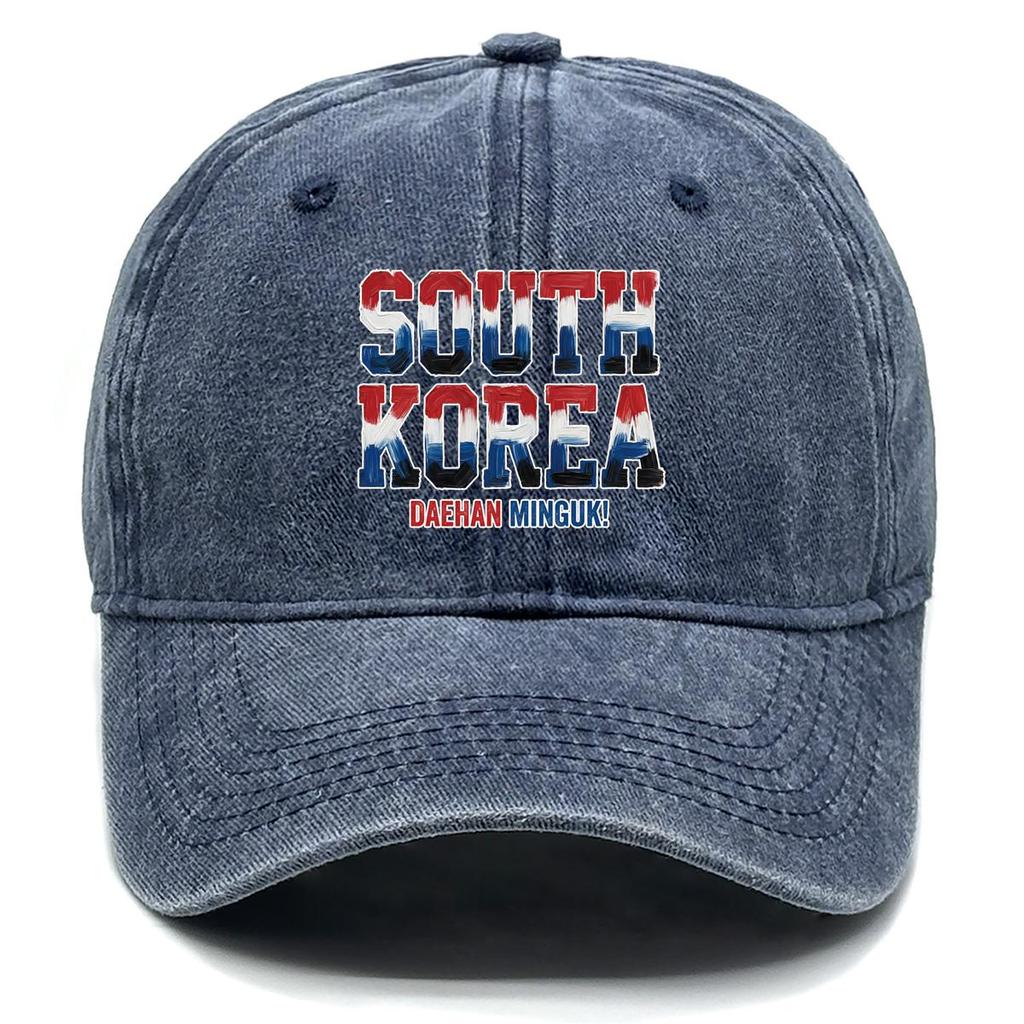 "SOUTH KOREA" "DAEHAN MINGUK" Flag Printed Sun Hat , Adjustable Snapback Baseball Cap Curved Brim Unisex Stylish Slouchy Dad Hat