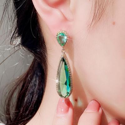 Orecchini retrò europei e americani a goccia d'acqua con zirconi - Semplici, eleganti, stile lungo per feste serali