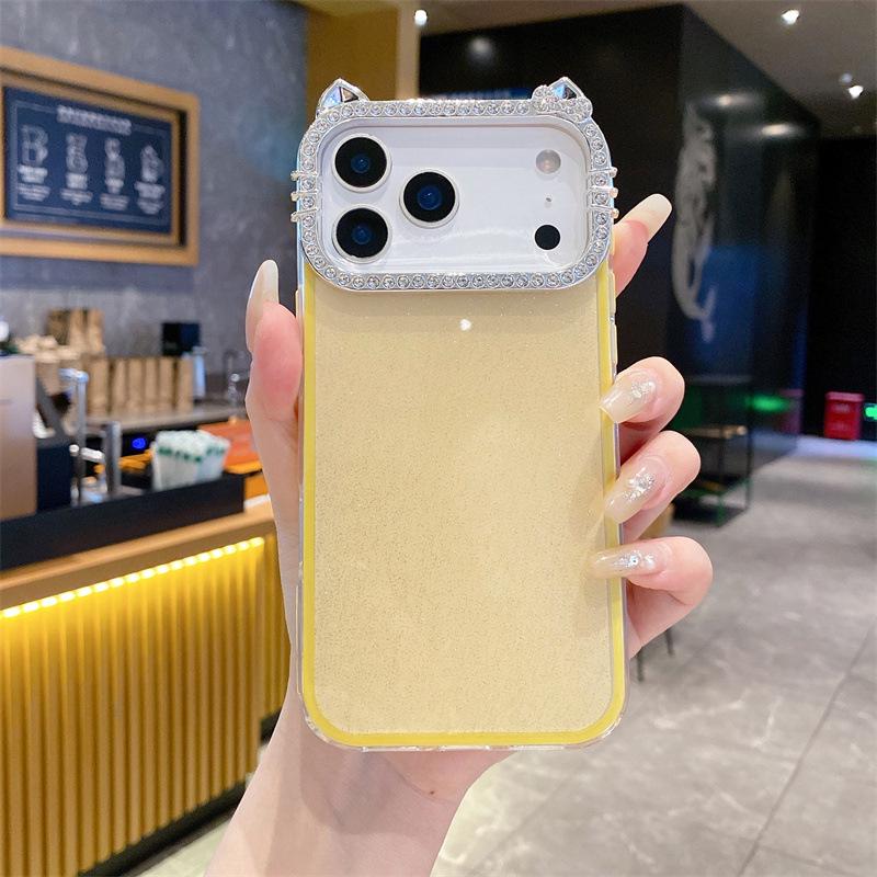 Sweet Girl Minimalist Rhinestone Cat Ear Case for iPhone 17 Pro Max 16