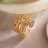 Two-Tone Geometric Open Cubic Zirconia Ring for Women, Adjustable Ins Fashion Jewelry, Minimalist Luxury Gift