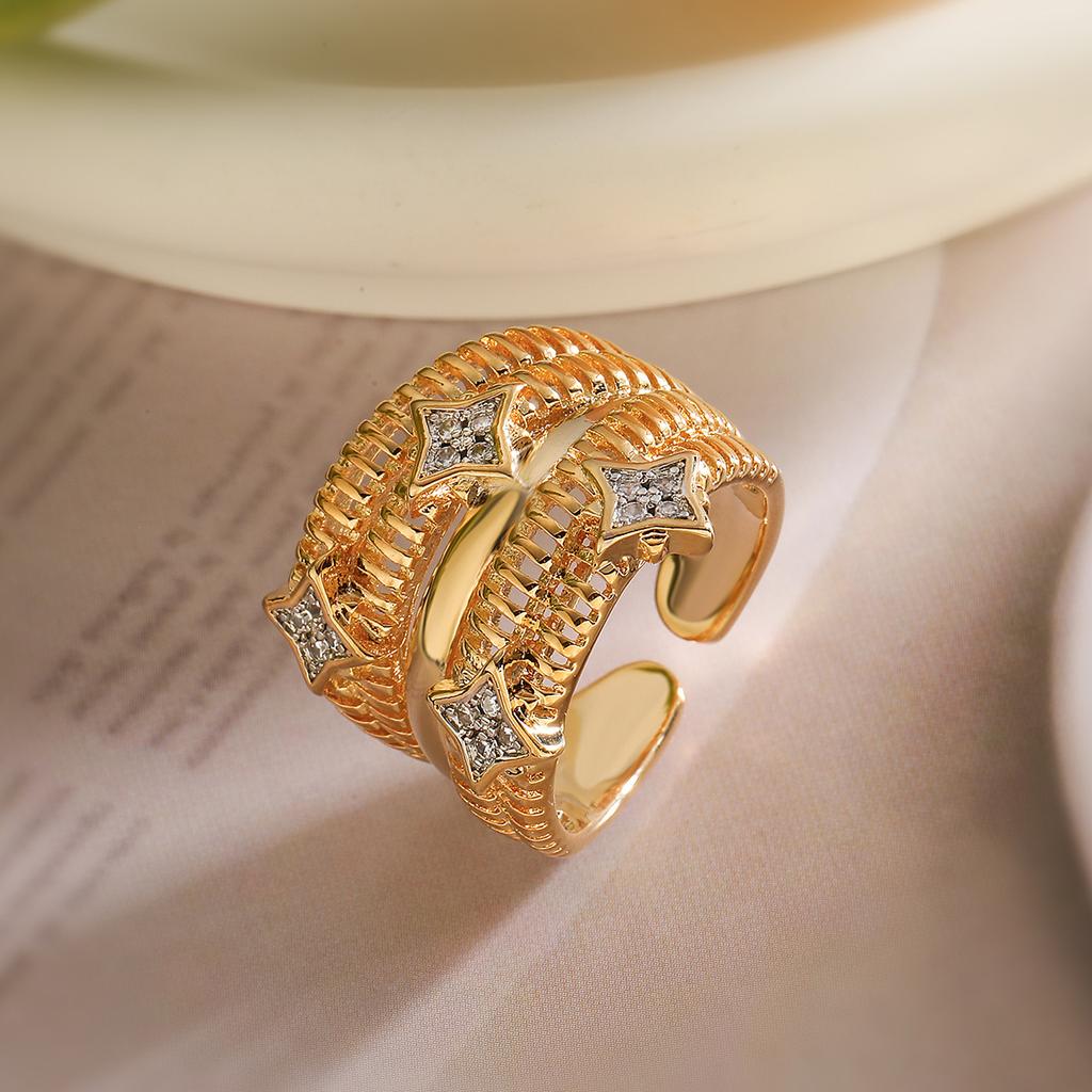 Two-Tone Geometric Open Cubic Zirconia Ring for Women, Adjustable Ins Fashion Jewelry, Minimalist Luxury Gift