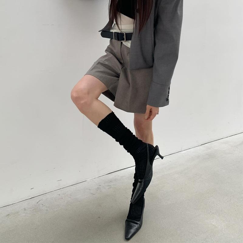 Sheepskin version Korean version niche retro rear empty single shoes versatile stiletto high heel kitten and simple leather square head sandals