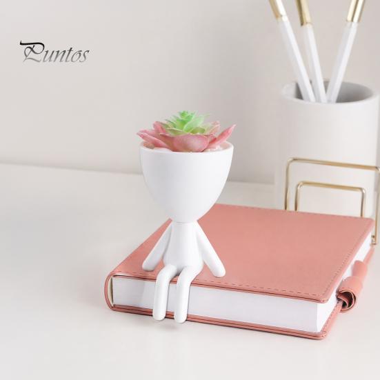 Office Desk Planter 3D Printed Sitting Human Figure Succulents Planter, 2-in-1 Desktop Pot & Decor Ornament, Matte Finish Flowerpot One-Piece