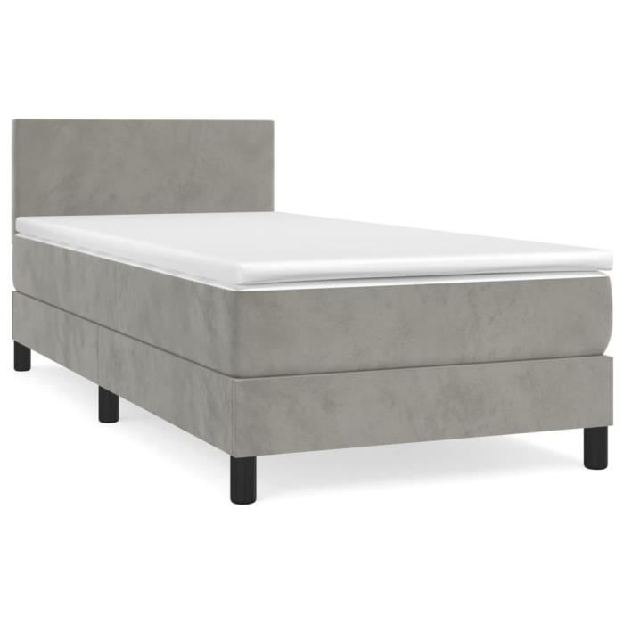 VidaXL Lit à sommier tapissier et matelas Gris clair 90x190 cm Velours - Modèle 3141155