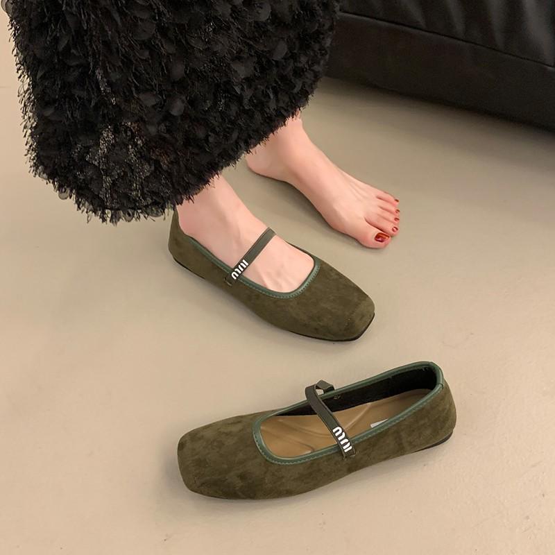 

French retro Mary Jane shoes flat shoes ballet shoes spring and autumn soft-soled women s fashion shoes Korean version shallow mouth 35 зелёный