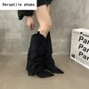 Vinter Designer Dam Knähöga Stövlar Mode Spetsig Tå Slip On Långa Stövletter Designer Tjocka Klackar Botas De Mujer