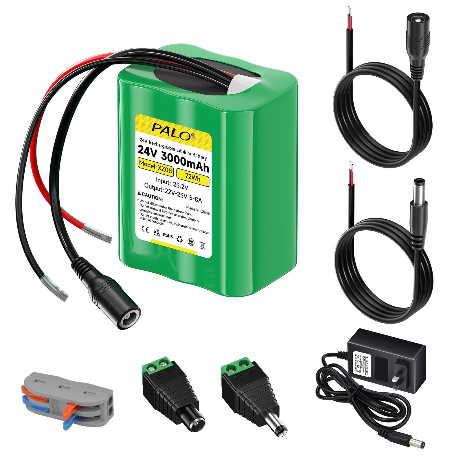 PALO Original 24V battery 3.0Ah 24V Rechargeable Li-Ion Battery Pack 24V portable battery for CCTV Camera Electric Scooters US plug-1PCS