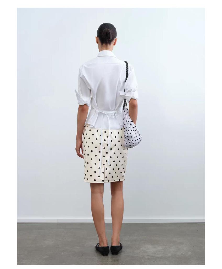 Women's Elegant Apricot Polka Dot Drawstring Hip Wrap Skirt