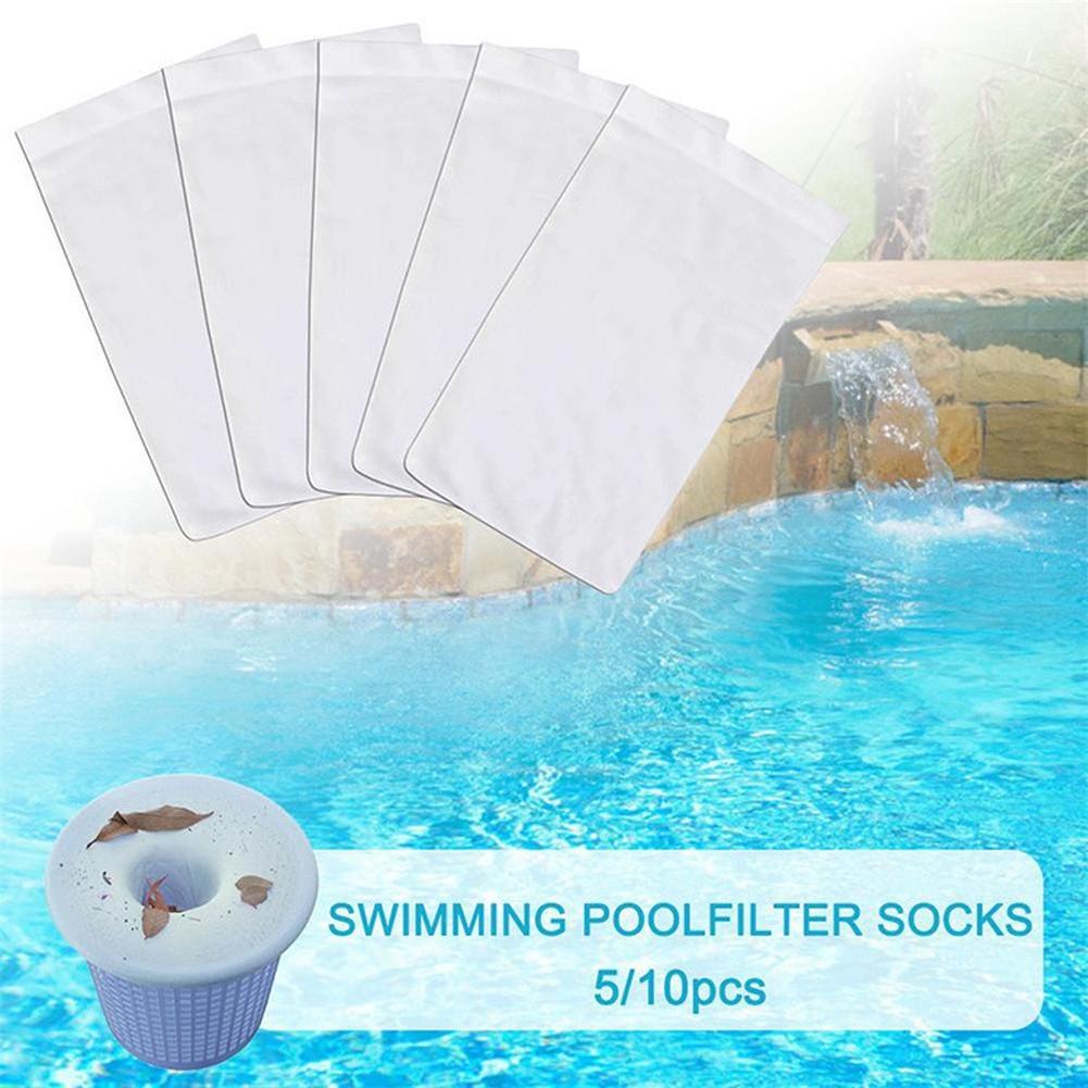 Pool Skimmer Socks White Polyester Filtration Bag 13x22cm For Swimming Pool Debris Removal Cleaner Maintenance Tool 5 10 Sets