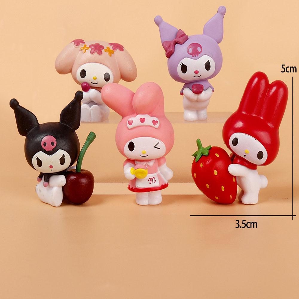 5pcs/set Cute Melody Kuromi Fruits Sereis Anime Action Figure Adorable Hobby Toys Cartoon Desktop Decoration Toy Gift