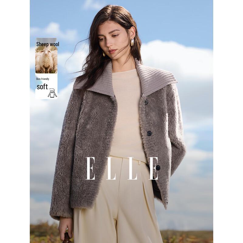 

ELLEELL Women s 100% Lamb Wool Knitted Lapel Plush Coat L