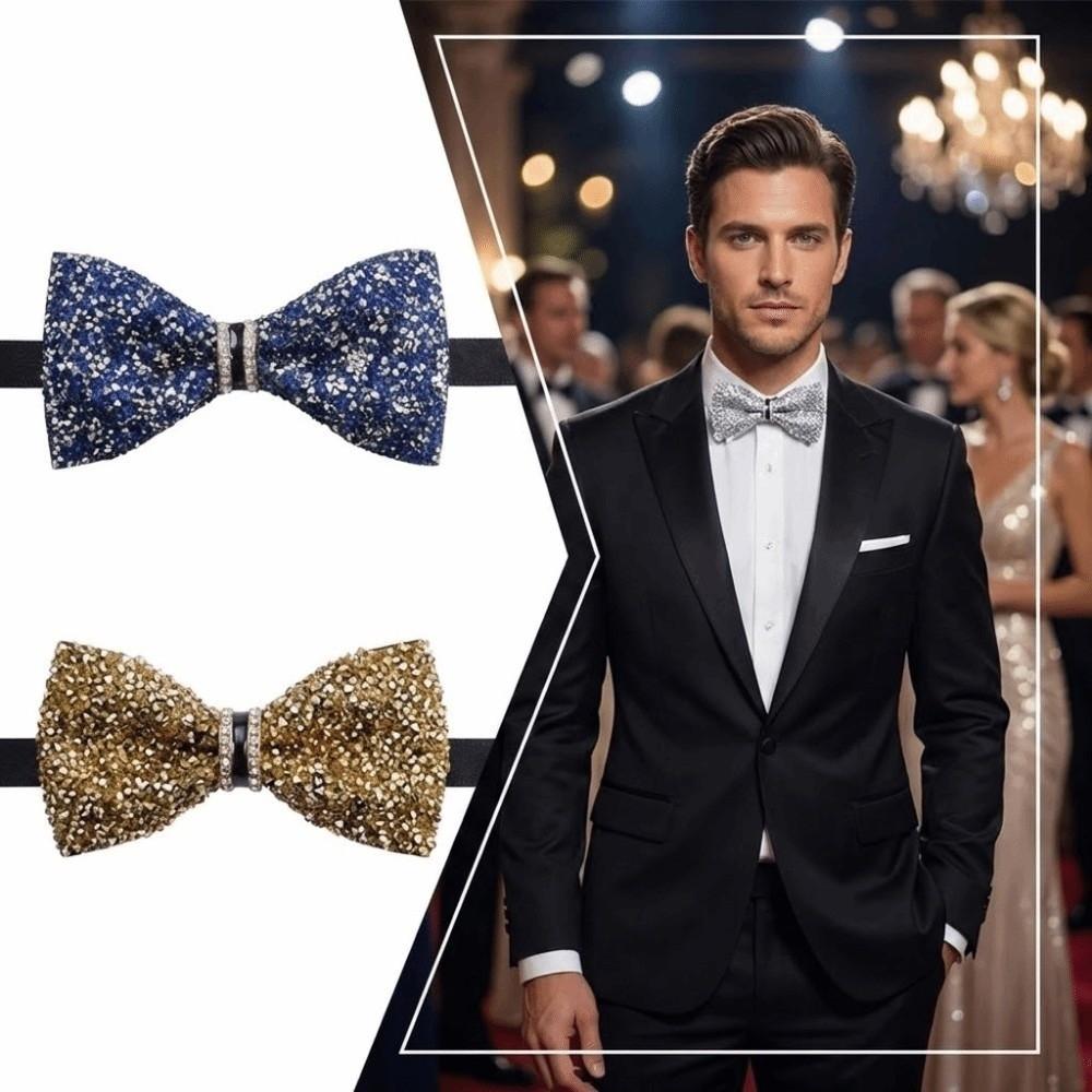 Solid Color Rhinestone Collar Flower British Style Adjustable Gentleman's Bow Tie Bowtie Collar Cravat Men's Suit Accessory