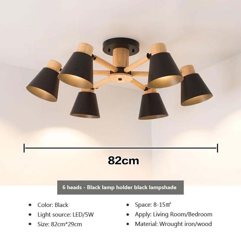 Nordic Chandelier Solid Wood Living Room E27 Bulb Ceiling Lamp For Bedroom Hotel Restaurant Modern Chandelier Lamp Decor Light