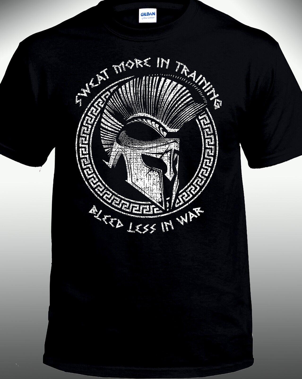 Sweat More in Training Bleed Less in War Spartan Helmet Gym Workout TShirt 100 Cotton ONeck Short Sleeve Casual Mens Tshirt S