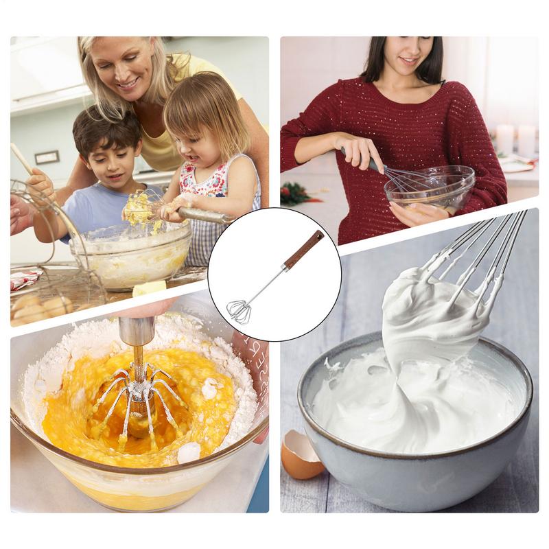 Semi Automatic Whisk Semi Automatic Hand Push Mixer Stirrer Wooden Handle Rotating Semi-Automatic Eggbeater For Whisking