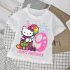 Hello Kitty Birthday Number Tshirt Short Sleeve Tee Summer Kids White Top Clothes Girls TShirts Children Cotton Cute T Shirt