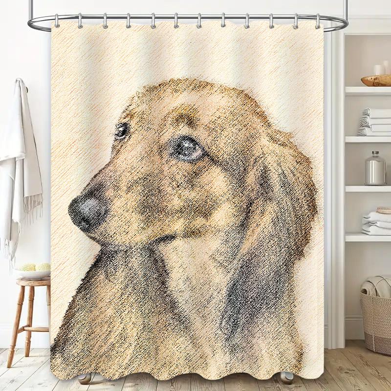 Luxury Bathroom Decor: Dog Print Shower Curtain Set for Pet Lovers 180x180cm Polyester Fabric with Rod Pocket Metal Hook Rings
