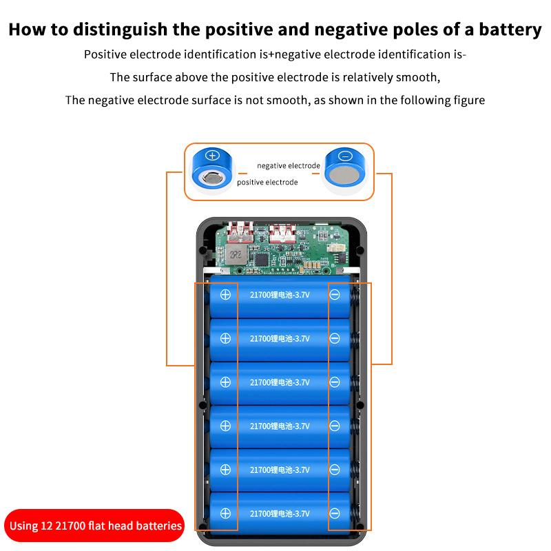 12*21700 Battery Holder 10W 22.5W Fast Charging 15W Wireless Charging DIY Power Case Dual USB Type C Charge Box With LED Light