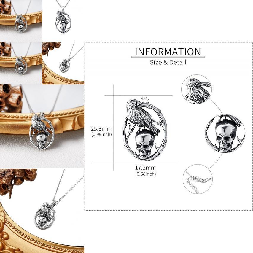 Halloween Schädel Anhänger Halskette mit Rabenform Design für Gothic Mode Enthusiasten