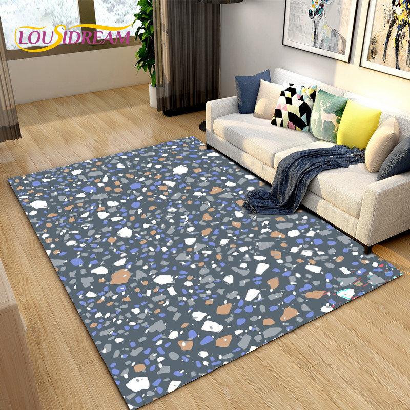 3D Crushed Stone Path Colour Gravel Area Rug Large,Carpet Rug for Living Room Bedroom Sofa Doormat Decoration,Non-slip Floor Mat