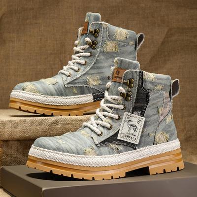 Spring Autumn Denim Canvas Men Boots 2024 Designer High Top Men Casual Shoes Outdoor Motorcycle Boots for Men Botas Masculino