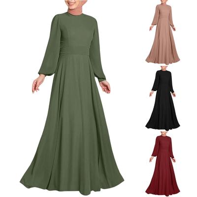 Moda de rua muçulmana feminina cintura alta design bainha manga comprida vestidos longos vestidos